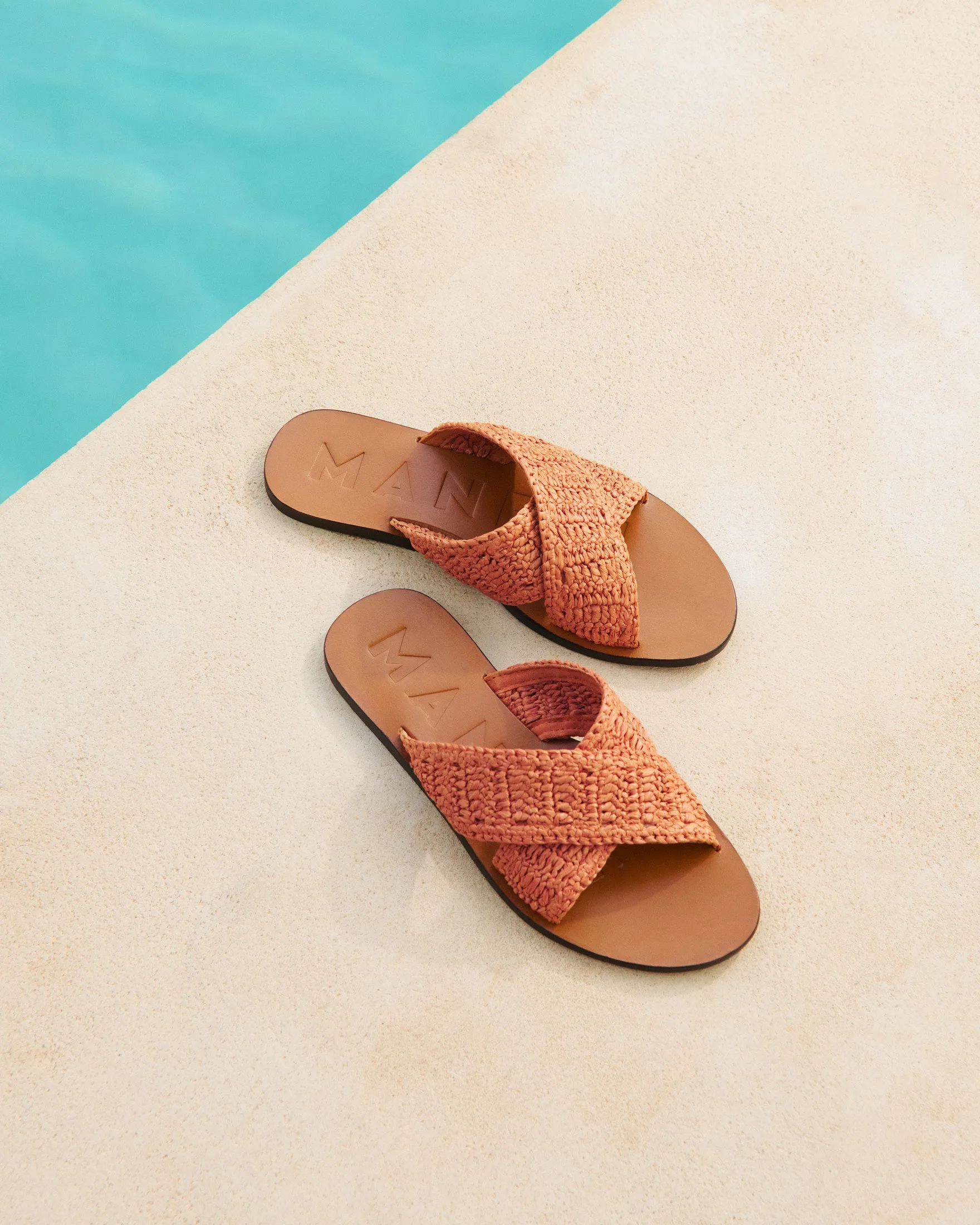 Raffia Leather Sandals - Q57Y0 - Yucatán Terracotta Crossed Bands