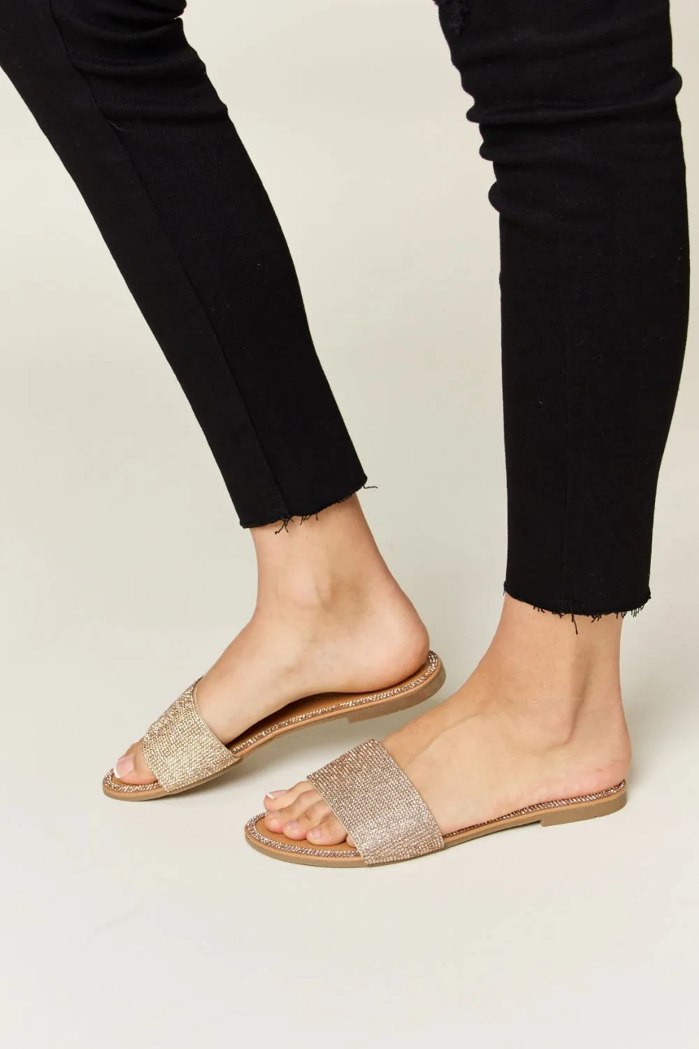Rhinestone Open Toe Flat Sandals for Women