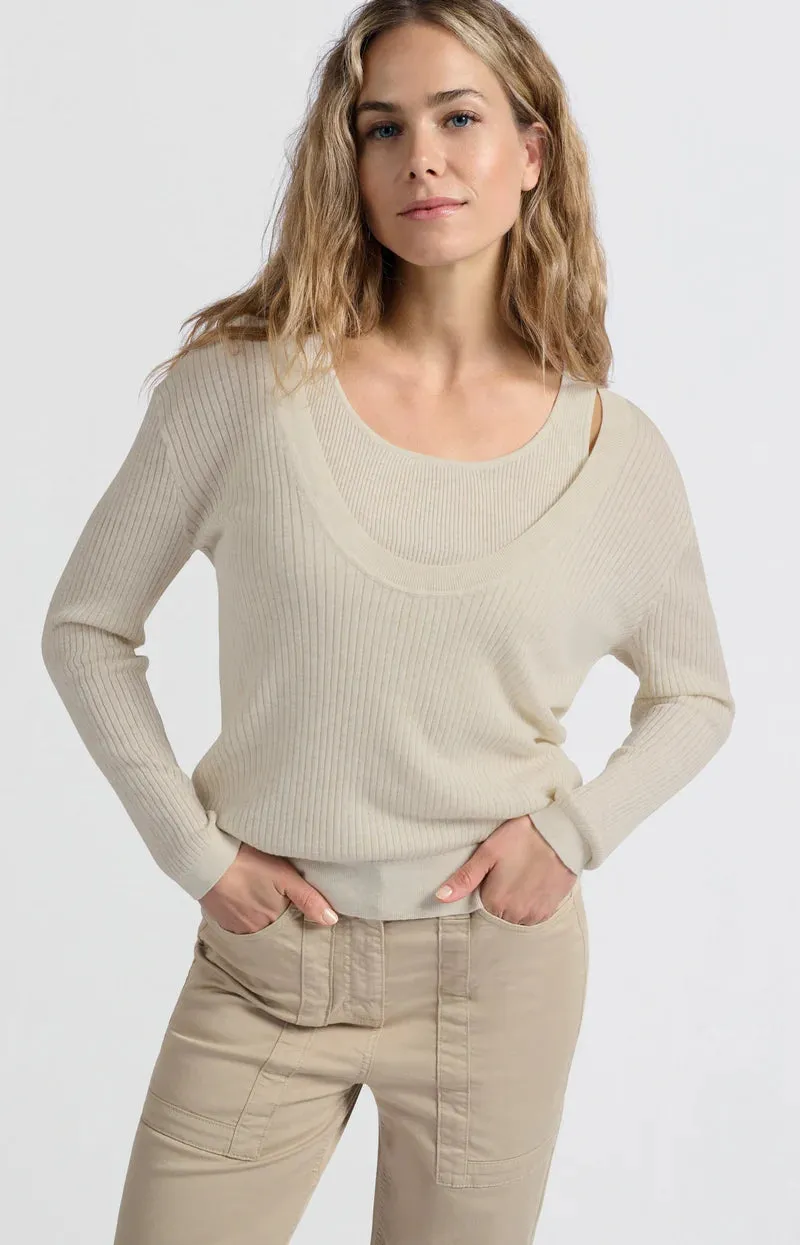 Round Rib Sweater w/ Tank - Nature