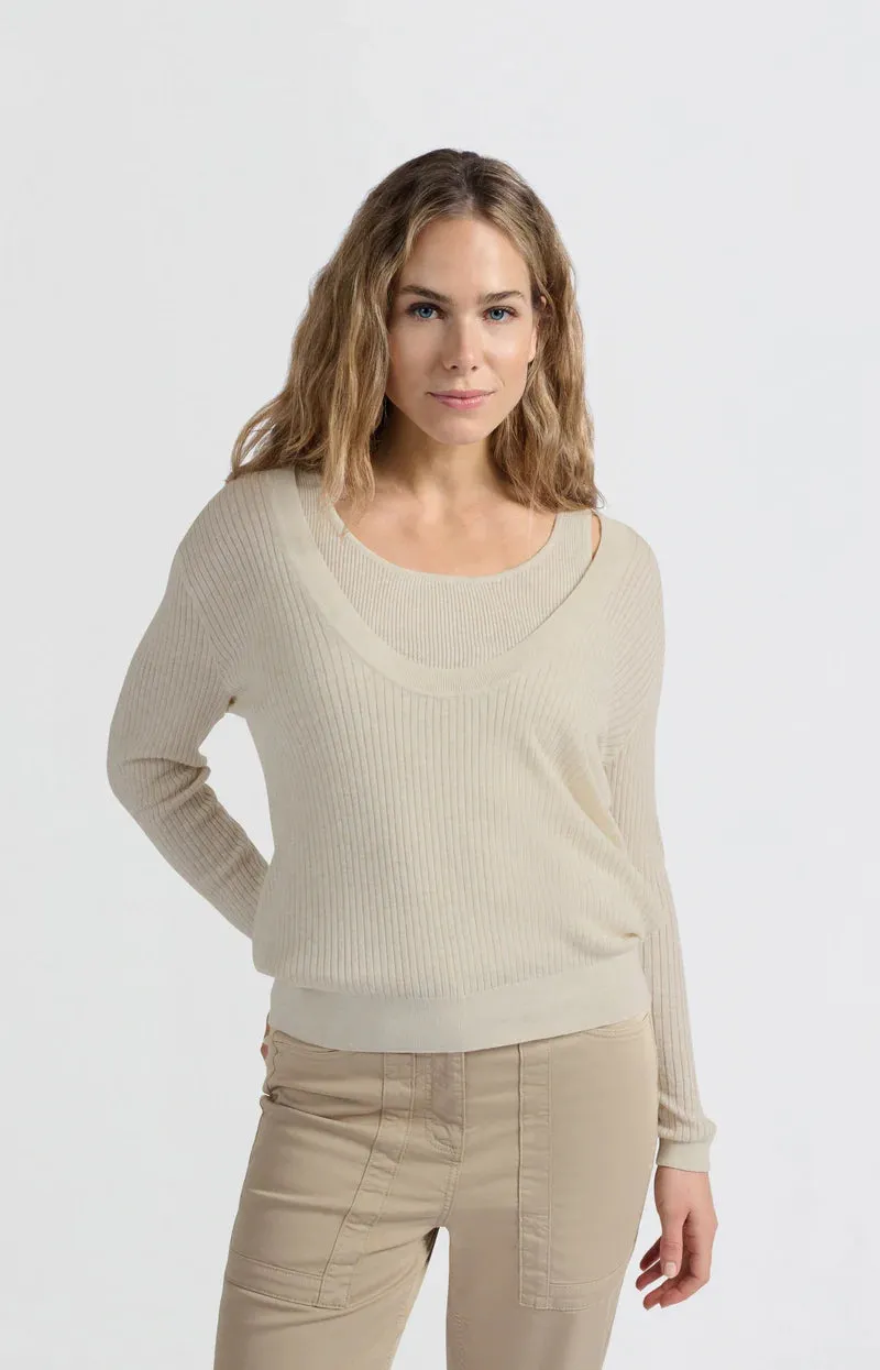 Round Rib Sweater w/ Tank - Nature