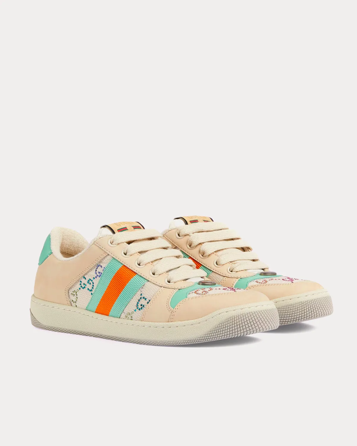 Screener with Crystals GG Logo Beige / Green / Orange Low Top Sneakers