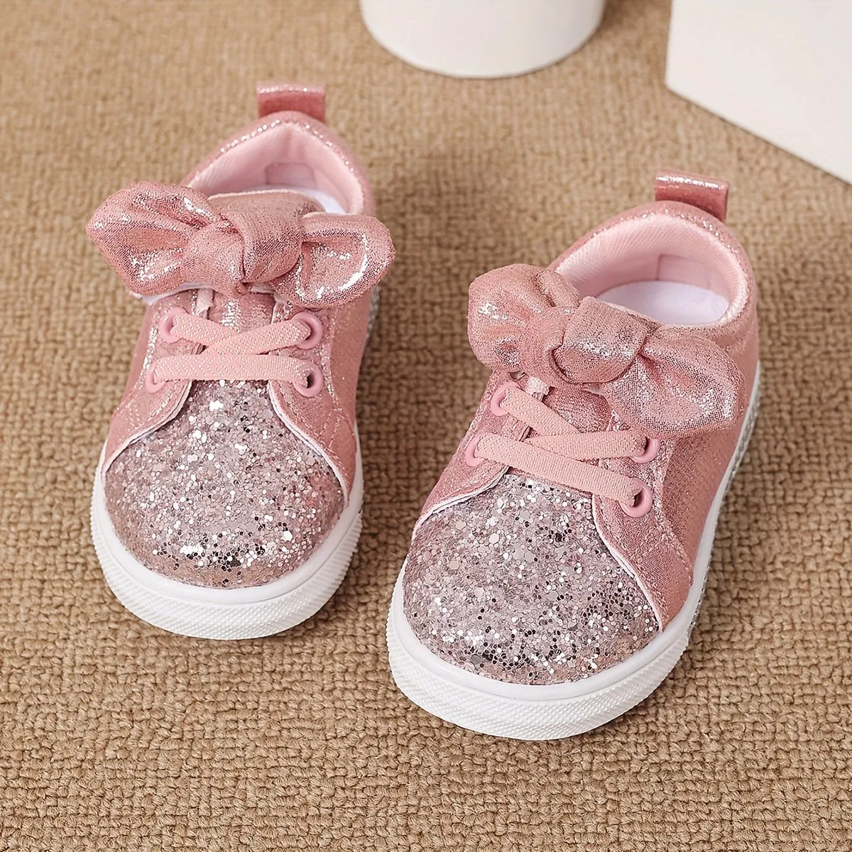 Sequin Sneaker Shoes with Bow and Fabric Lining