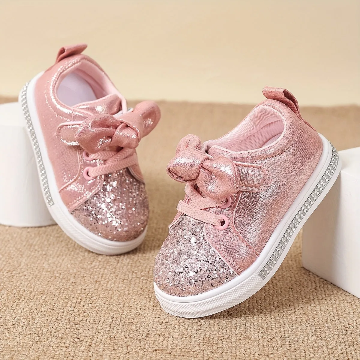 Sequin Sneaker Shoes with Bow and Fabric Lining