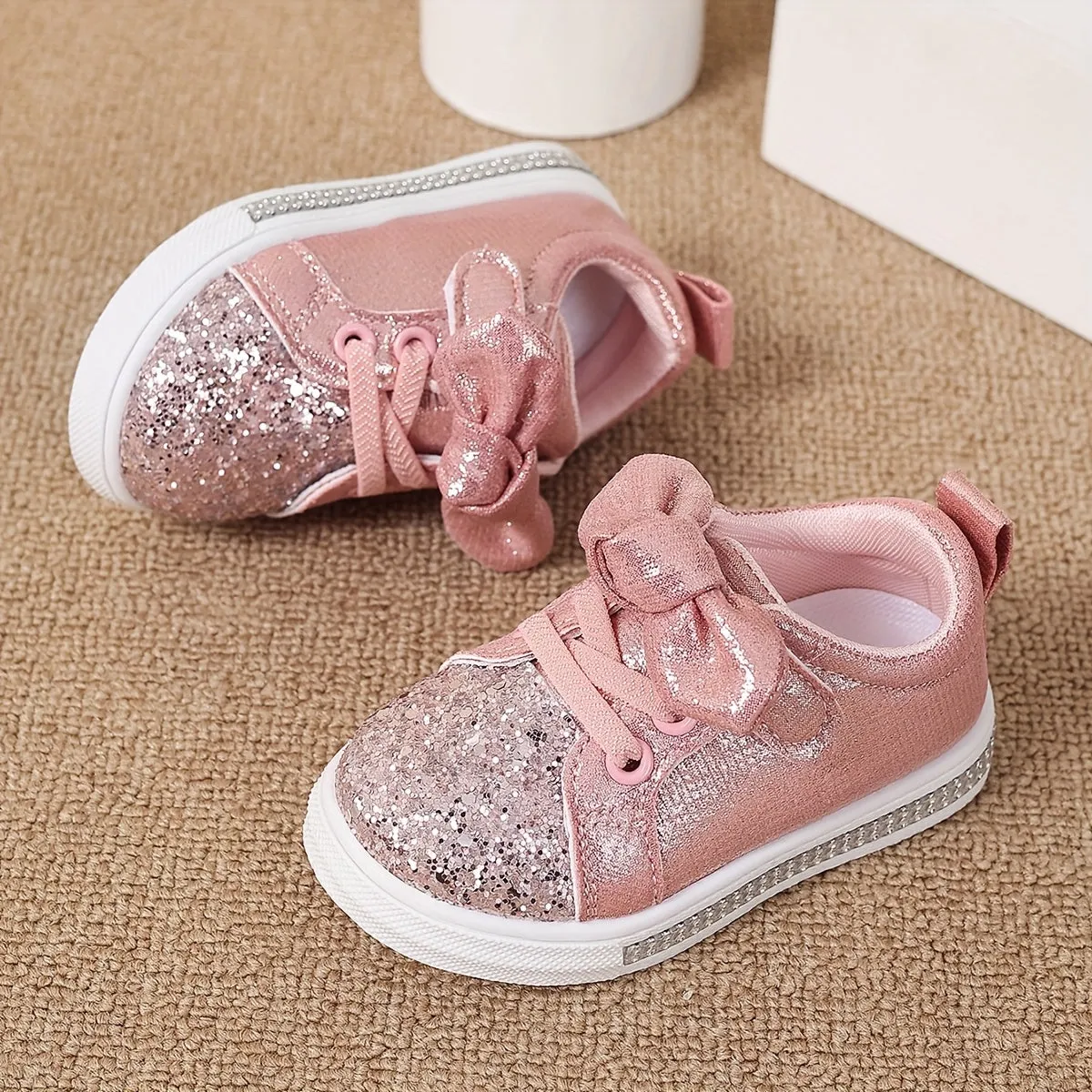 Sequin Sneaker Shoes with Bow and Fabric Lining