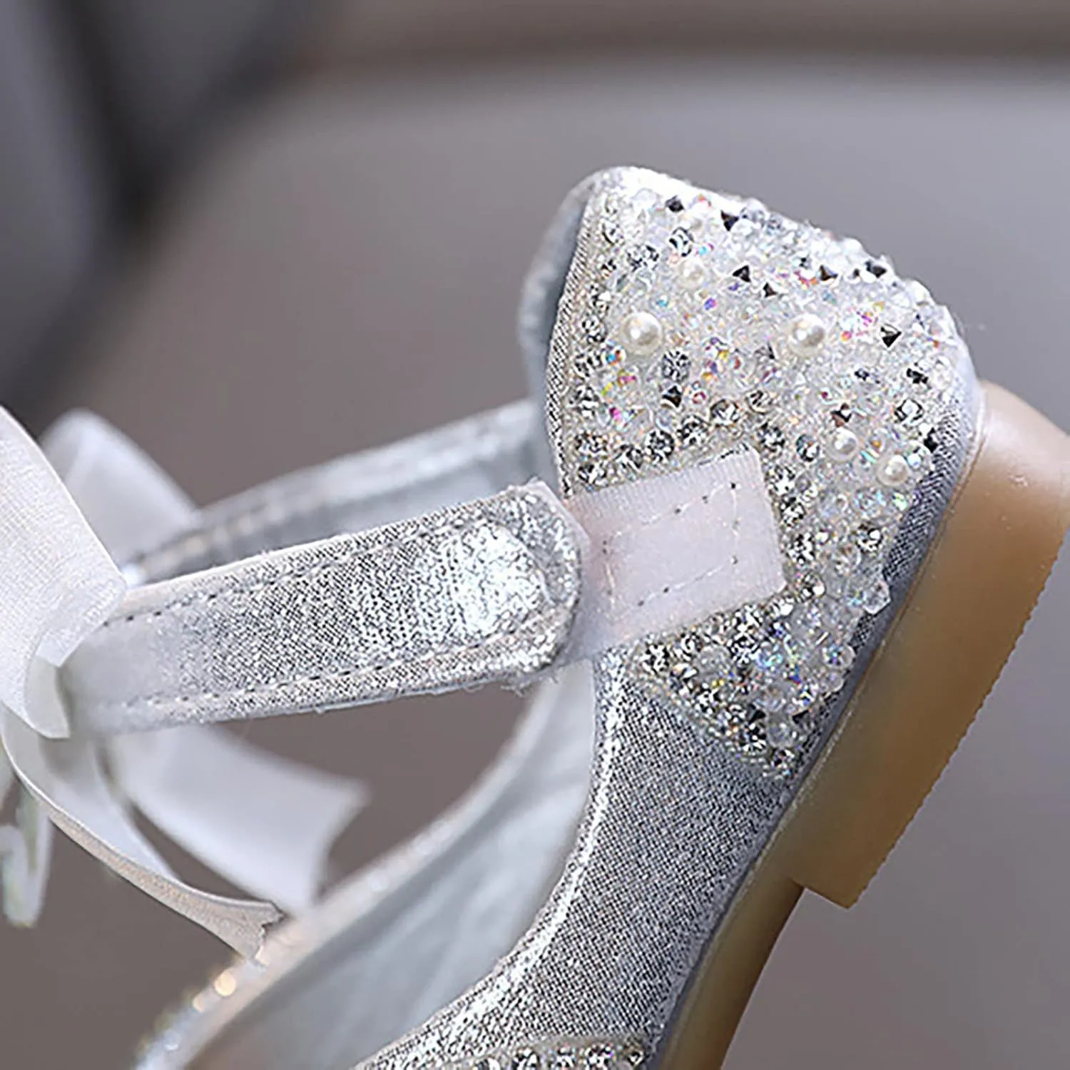 Shining Rhinestones Bow Strap Mary Jane Dress Shoes for Girls, Toddler Kids Sparkly Flip Flops for School Birthday