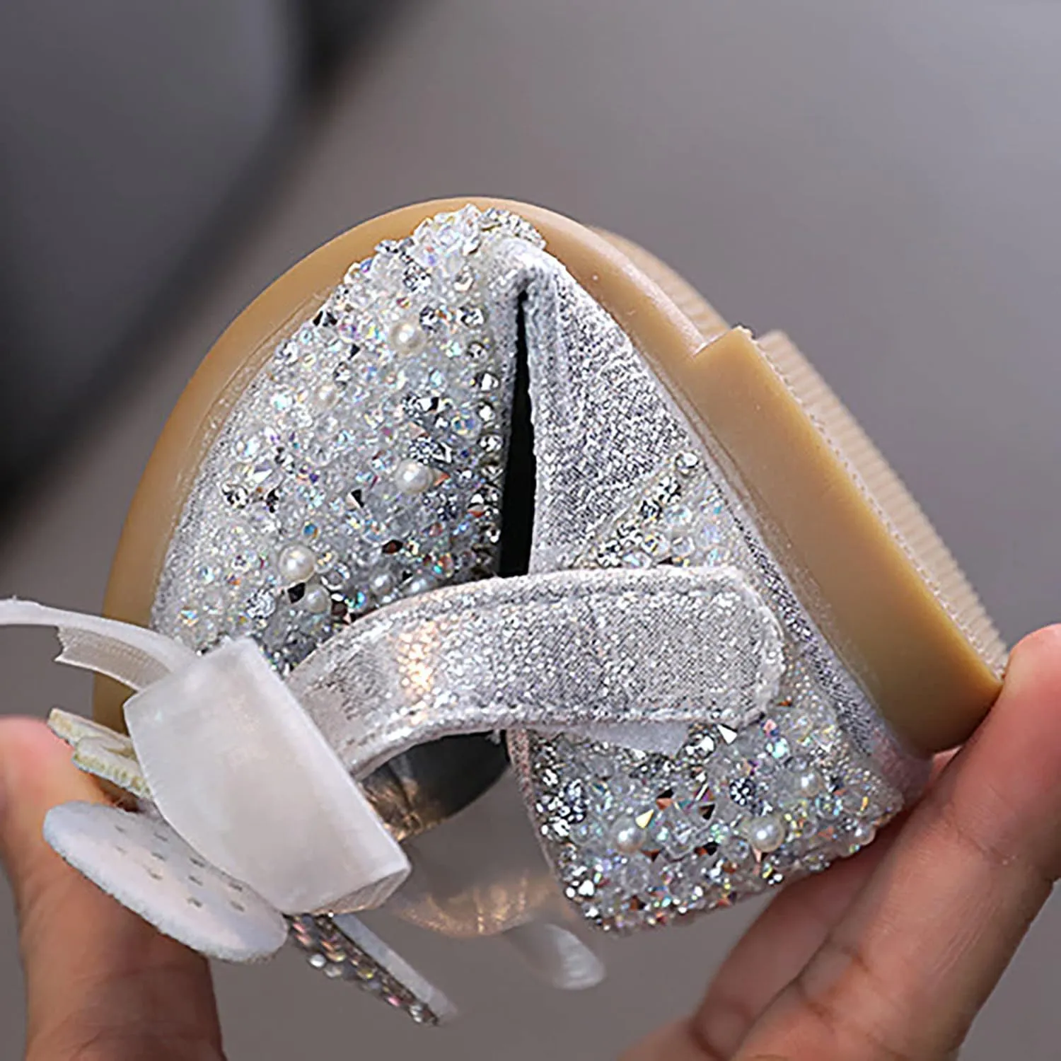 Shining Rhinestones Bow Strap Mary Jane Dress Shoes for Girls, Toddler Kids Sparkly Flip Flops for School Birthday