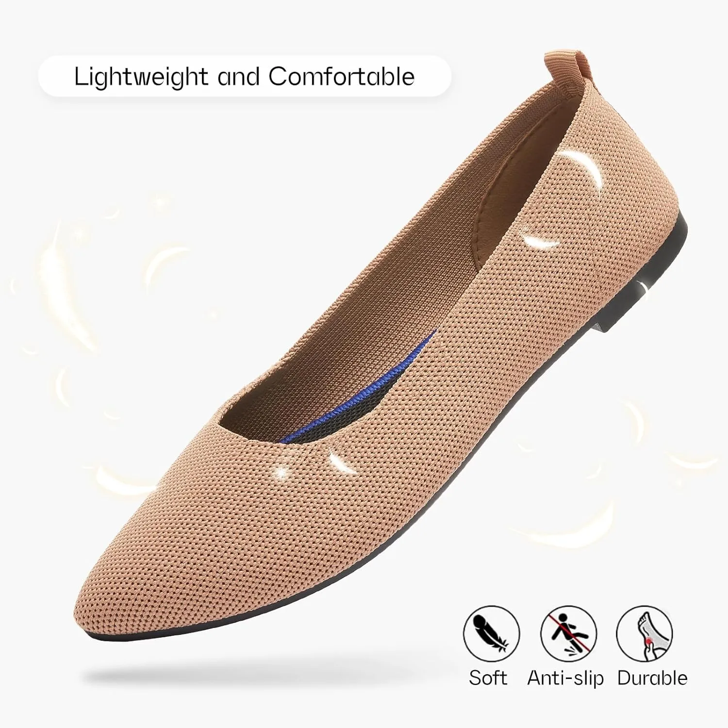 Shupua Women's Flats Shoes Pointed Toe Flats Comfortable Slip on Shoes Flat Dress Shoes Black Ballet Flats for Women