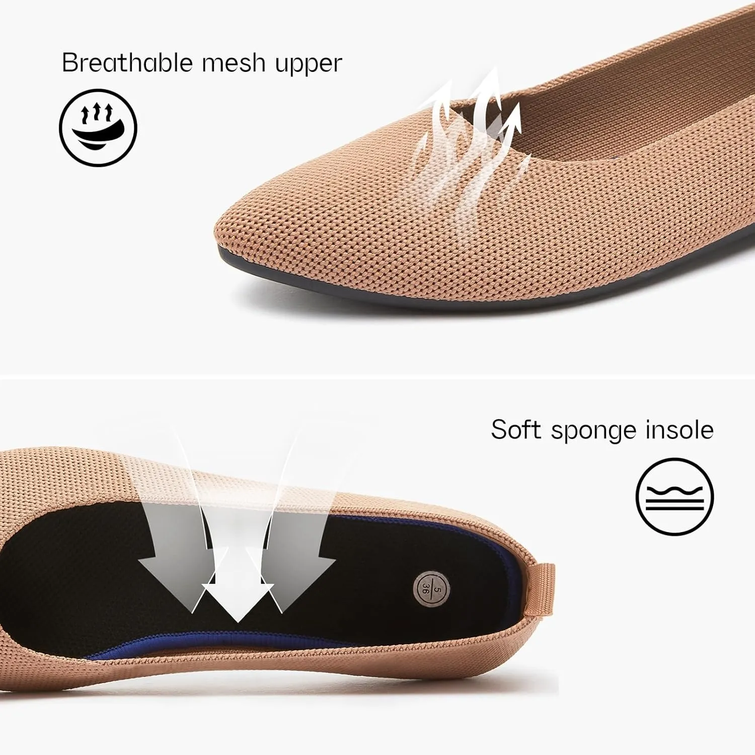 Shupua Women's Flats Shoes Pointed Toe Flats Comfortable Slip on Shoes Flat Dress Shoes Black Ballet Flats for Women