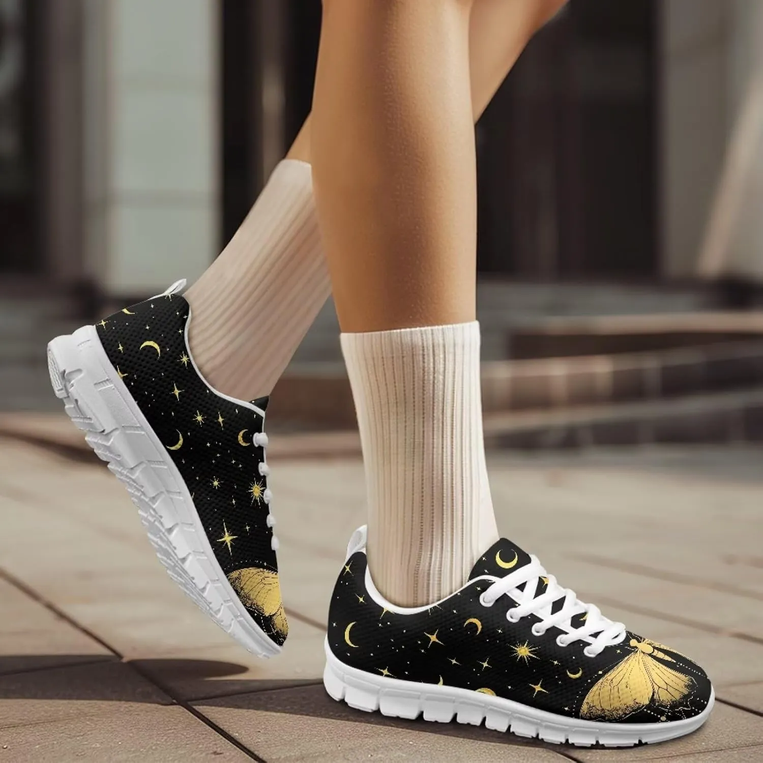 Sport Running Shoes Platform Workout Tennis Loafers for Women Comfortable Lightweight Elastic Non-Slip Shoes for Athletic Size 5-12 White Sole