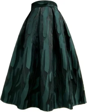 Spring Autumn Vintage Elegant Women Striped Jacquard High Waisted Long Pleated Skirt