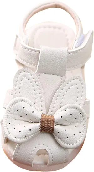 Toddler Baby Girls Closed Toe Bow Sandals First Walking Princess Shoes Beach Breathable Sandals Formal Dress Shoes