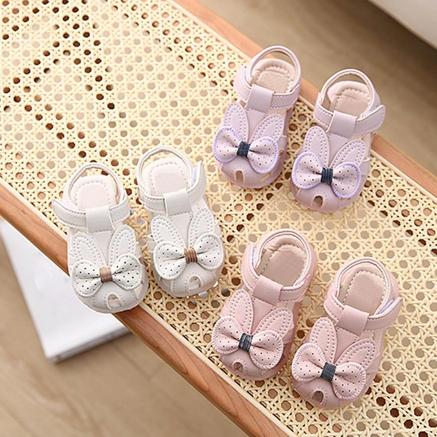 Toddler Baby Girls Closed Toe Bow Sandals First Walking Princess Shoes Beach Breathable Sandals Formal Dress Shoes