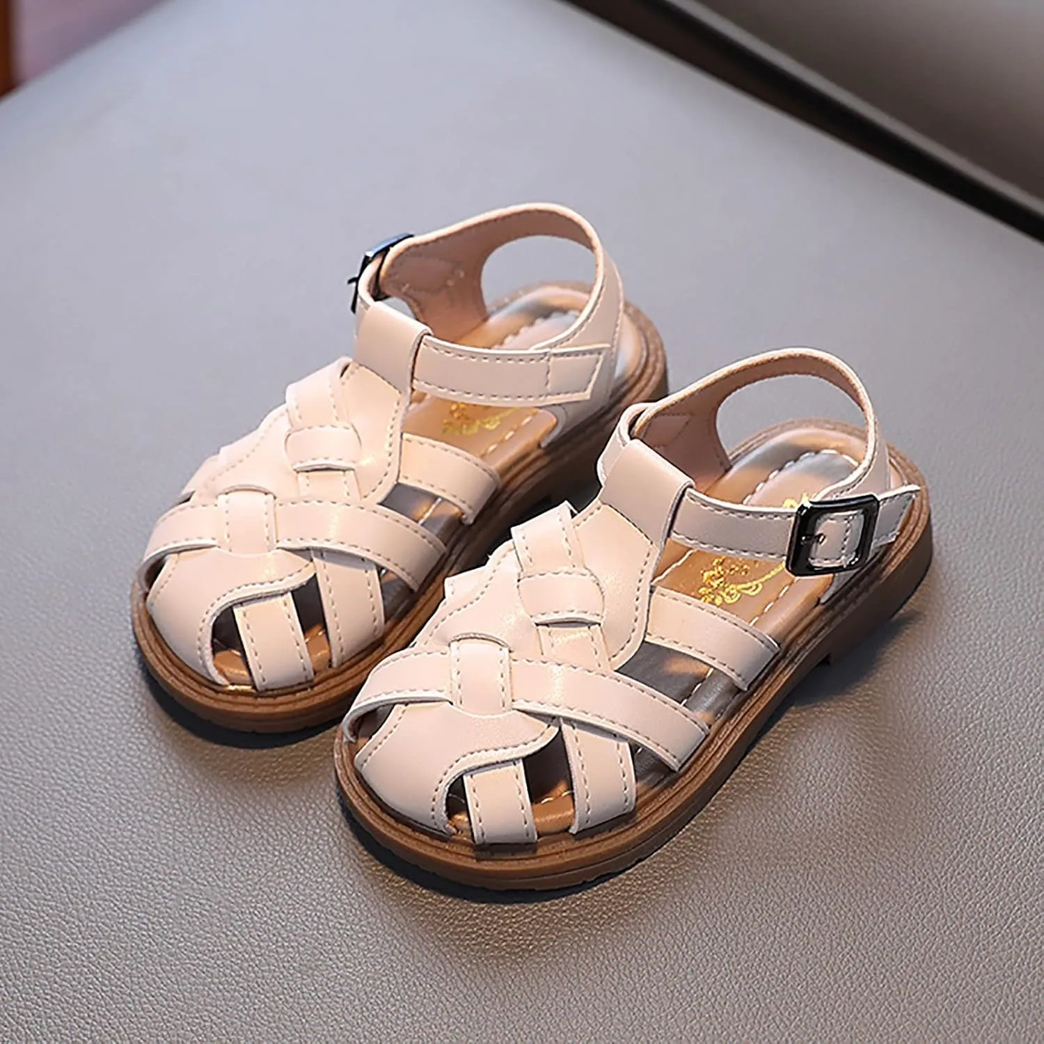 Toddler Closed Toe Walking Sandals Soft Rubber Sole Flat Shoes Lightweight Anti Slip Jelly Shoes for Girls Boys