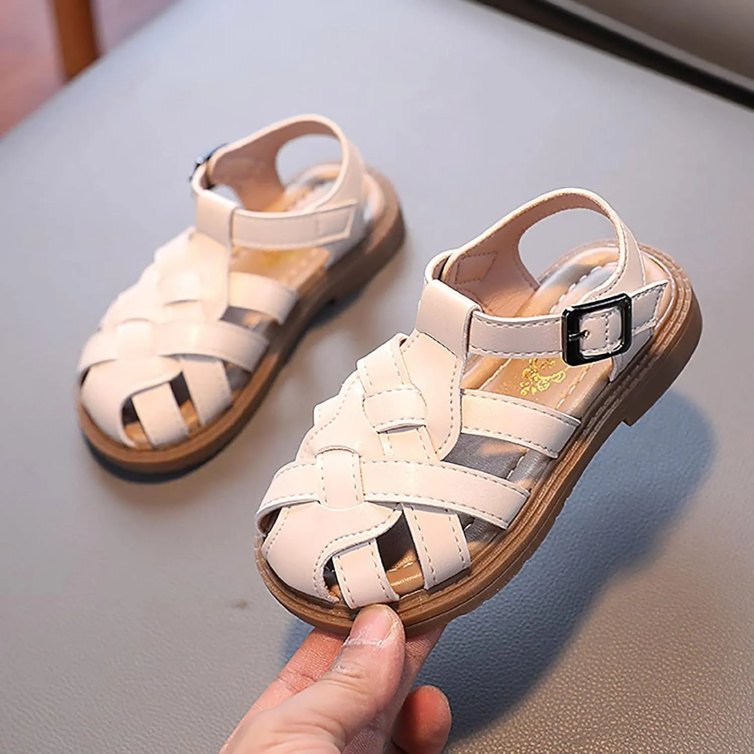 Toddler Closed Toe Walking Sandals Soft Rubber Sole Flat Shoes Lightweight Anti Slip Jelly Shoes for Girls Boys