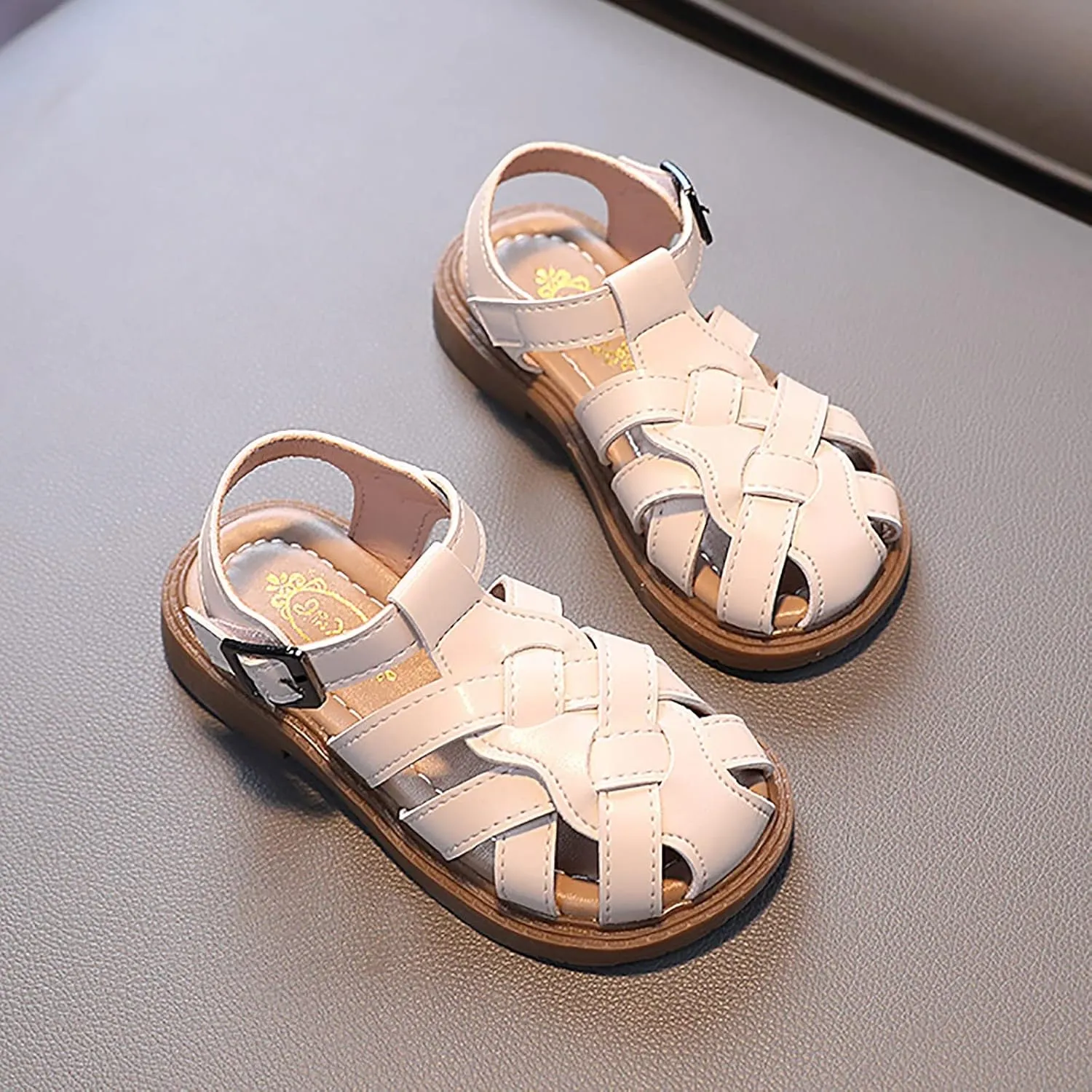 Toddler Closed Toe Walking Sandals Soft Rubber Sole Flat Shoes Lightweight Anti Slip Jelly Shoes for Girls Boys
