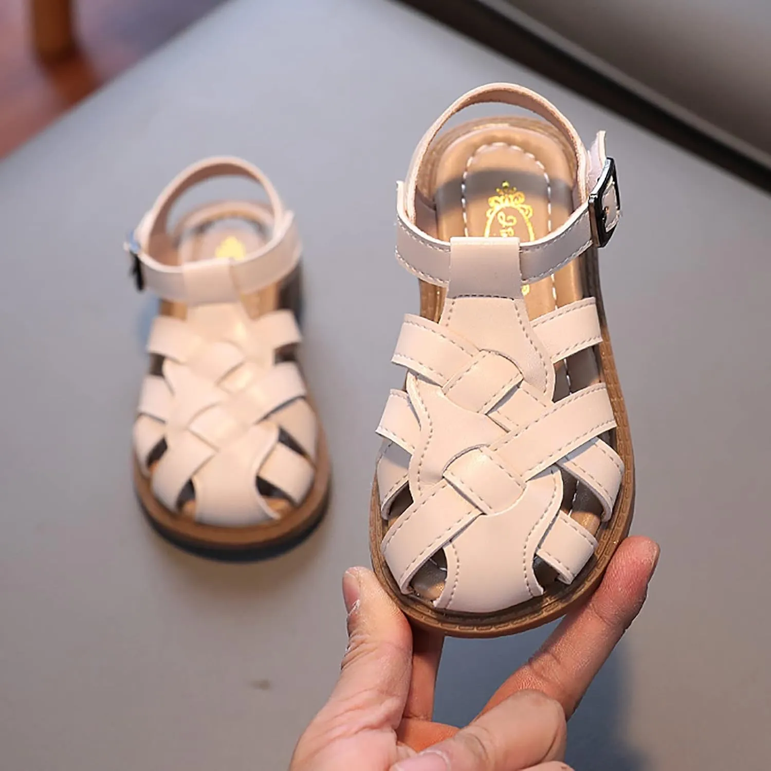 Toddler Closed Toe Walking Sandals Soft Rubber Sole Flat Shoes Lightweight Anti Slip Jelly Shoes for Girls Boys