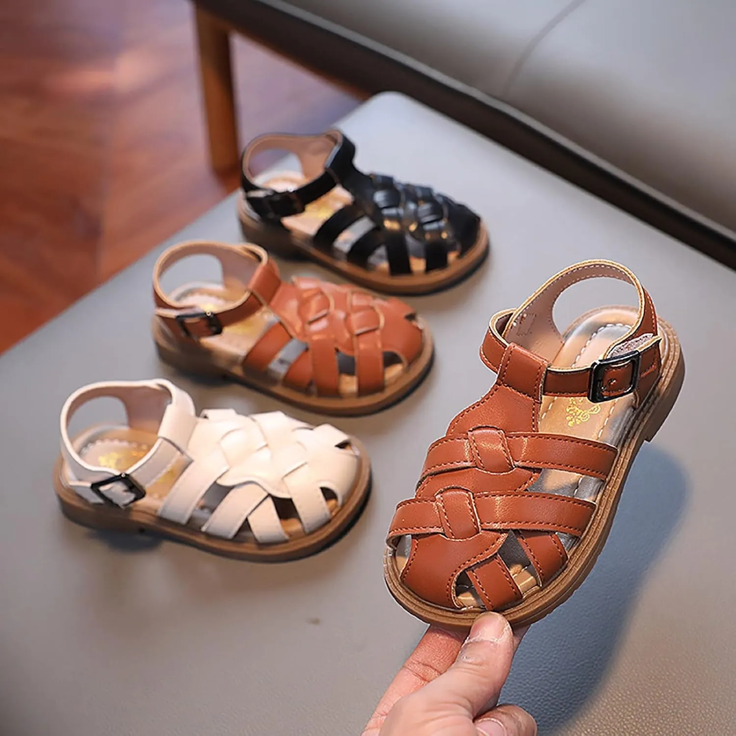Toddler Closed Toe Walking Sandals Soft Rubber Sole Flat Shoes Lightweight Anti Slip Jelly Shoes for Girls Boys