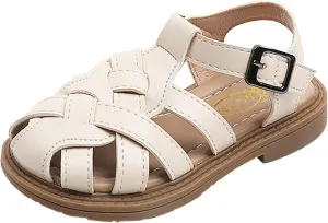 Toddler Closed Toe Walking Sandals Soft Rubber Sole Flat Shoes Lightweight Anti Slip Jelly Shoes for Girls Boys