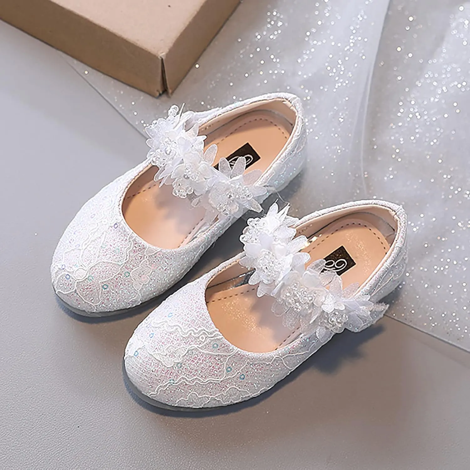 Toddler Flower Girl Dress Shoes Rhinstones Pearls Mary Jane Ballet Flats Wedding Party Toddler Kids Princess Shoes
