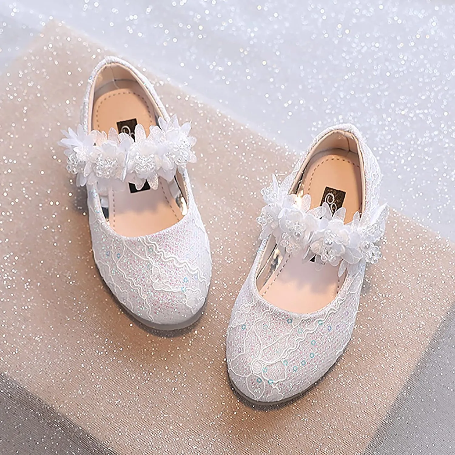Toddler Flower Girl Dress Shoes Rhinstones Pearls Mary Jane Ballet Flats Wedding Party Toddler Kids Princess Shoes