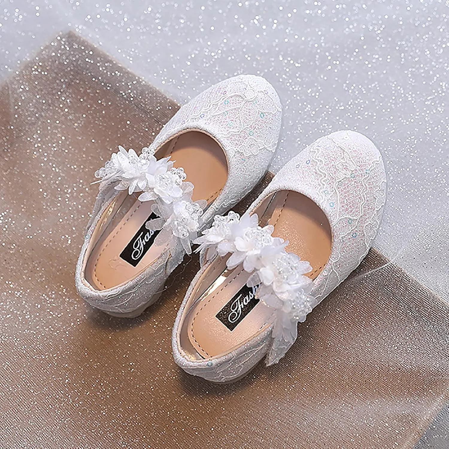 Toddler Flower Girl Dress Shoes Rhinstones Pearls Mary Jane Ballet Flats Wedding Party Toddler Kids Princess Shoes