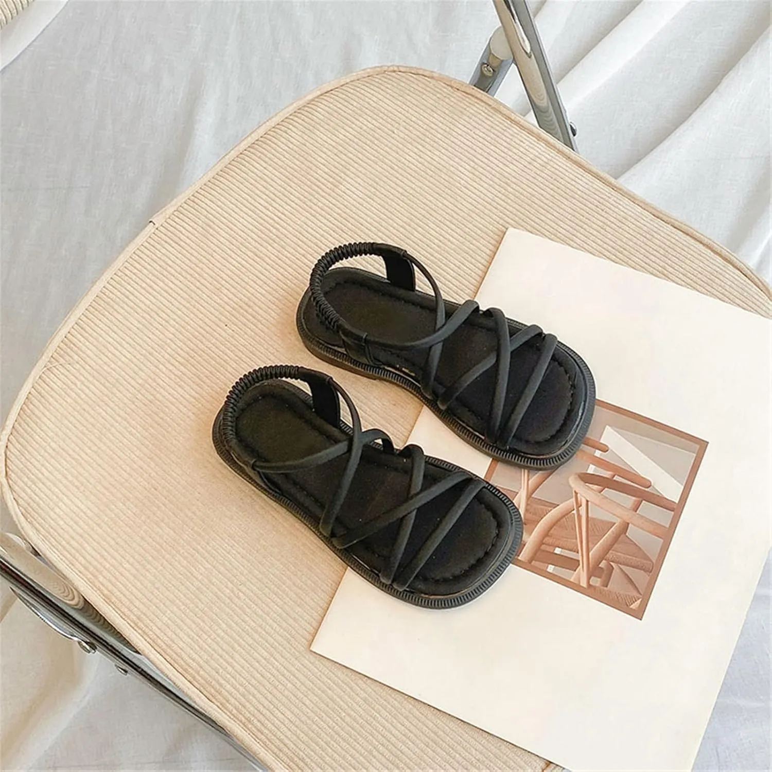 Toddler Girl Sandals Open Toe Elastic Ankle Strap Dress Shoes Beach Anti-Slip Strappy Toddler Girl Jelly Shoes