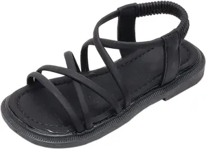 Toddler Girl Sandals Open Toe Elastic Ankle Strap Dress Shoes Beach Anti-Slip Strappy Toddler Girl Jelly Shoes