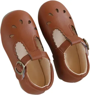 Toddler Girl T Strap Mary Jane Dress Shoes, Kids Closed Toe Hollow Buckle Slip On Platform Flip Flops with Strap