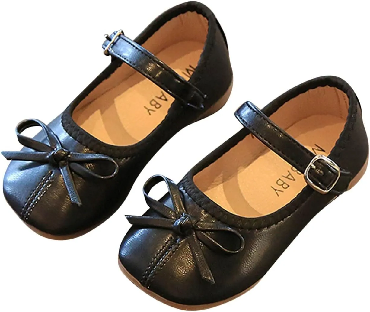 Toddler Girls Dress Shoes Bow Slip On Mary Jane Ballet Flats Flower Girl School Party Wedding Shoes