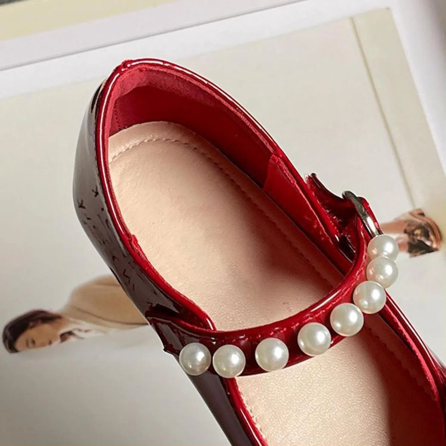 Toddler Girls Dress Shoes with Pearls Bow Mary Jane Flats Flower Girl Shoes for Wedding Party Shoes Ballet Shoes