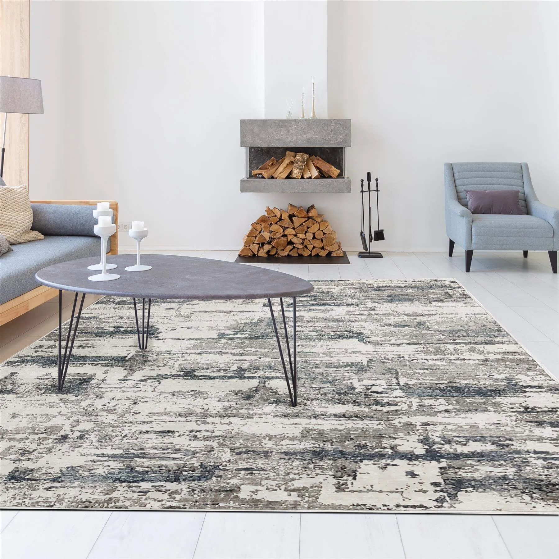Tokyo Abstract Blue & White Rug