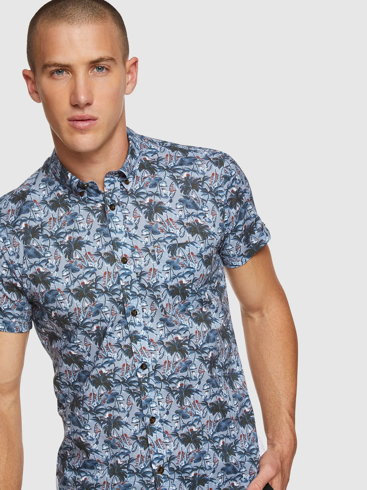 Tottenham Palmtree Print Short Sleeve Shirt