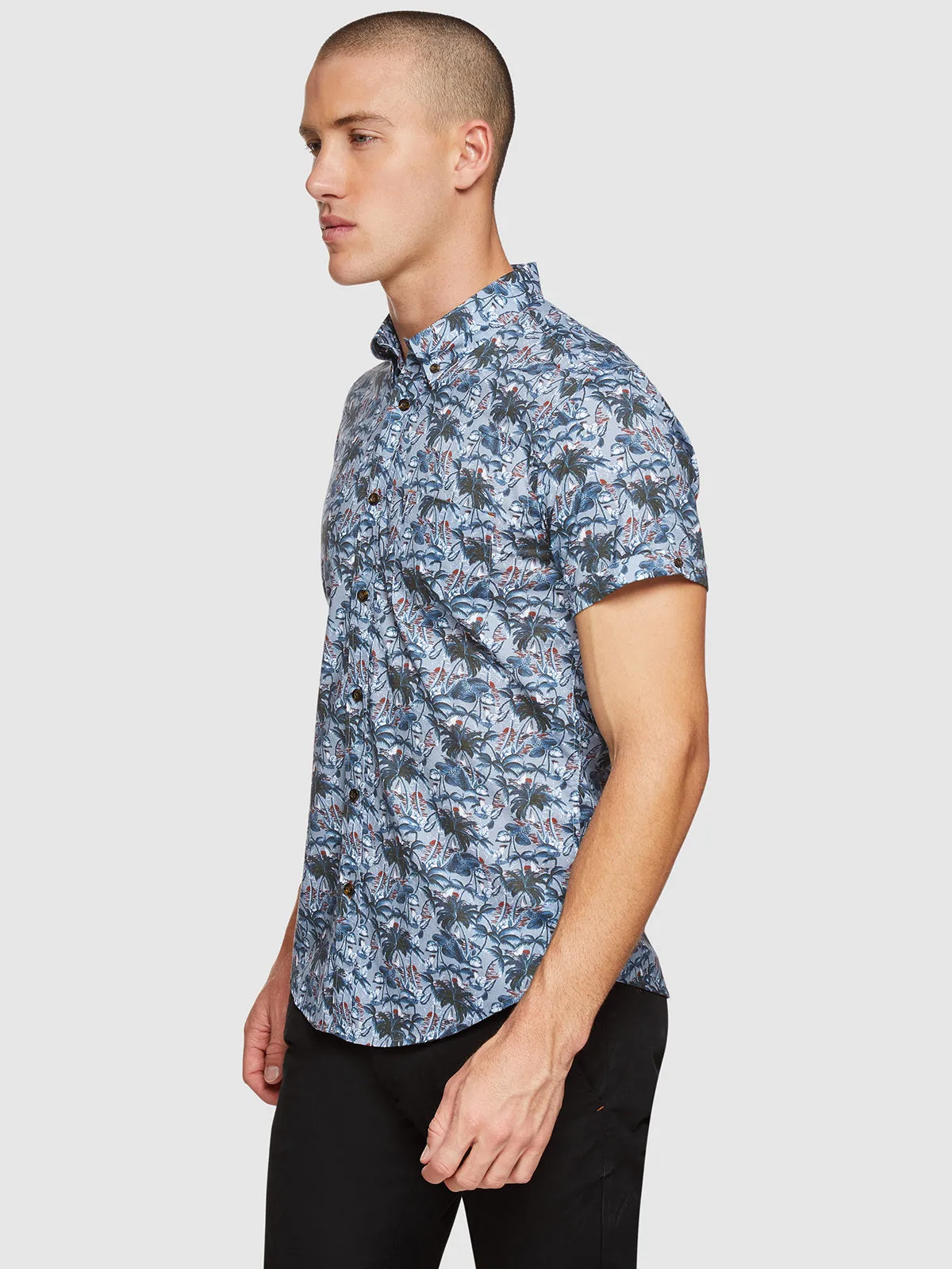 Tottenham Palmtree Print Short Sleeve Shirt