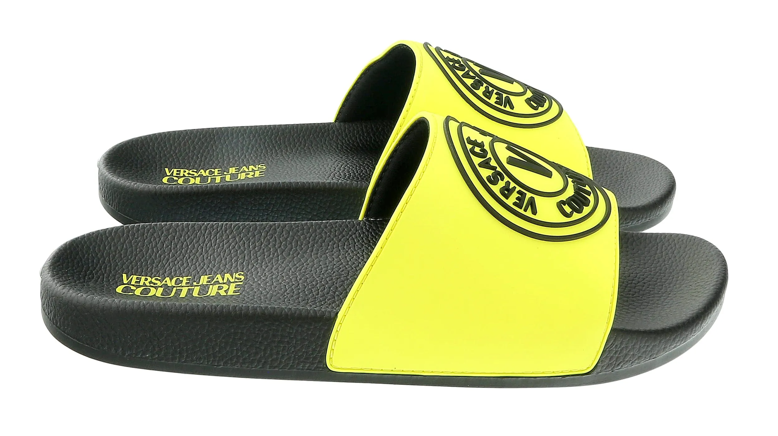 Versace Jeans Couture Neon Yellow Medallion Logo Embossed  Pool Slide-