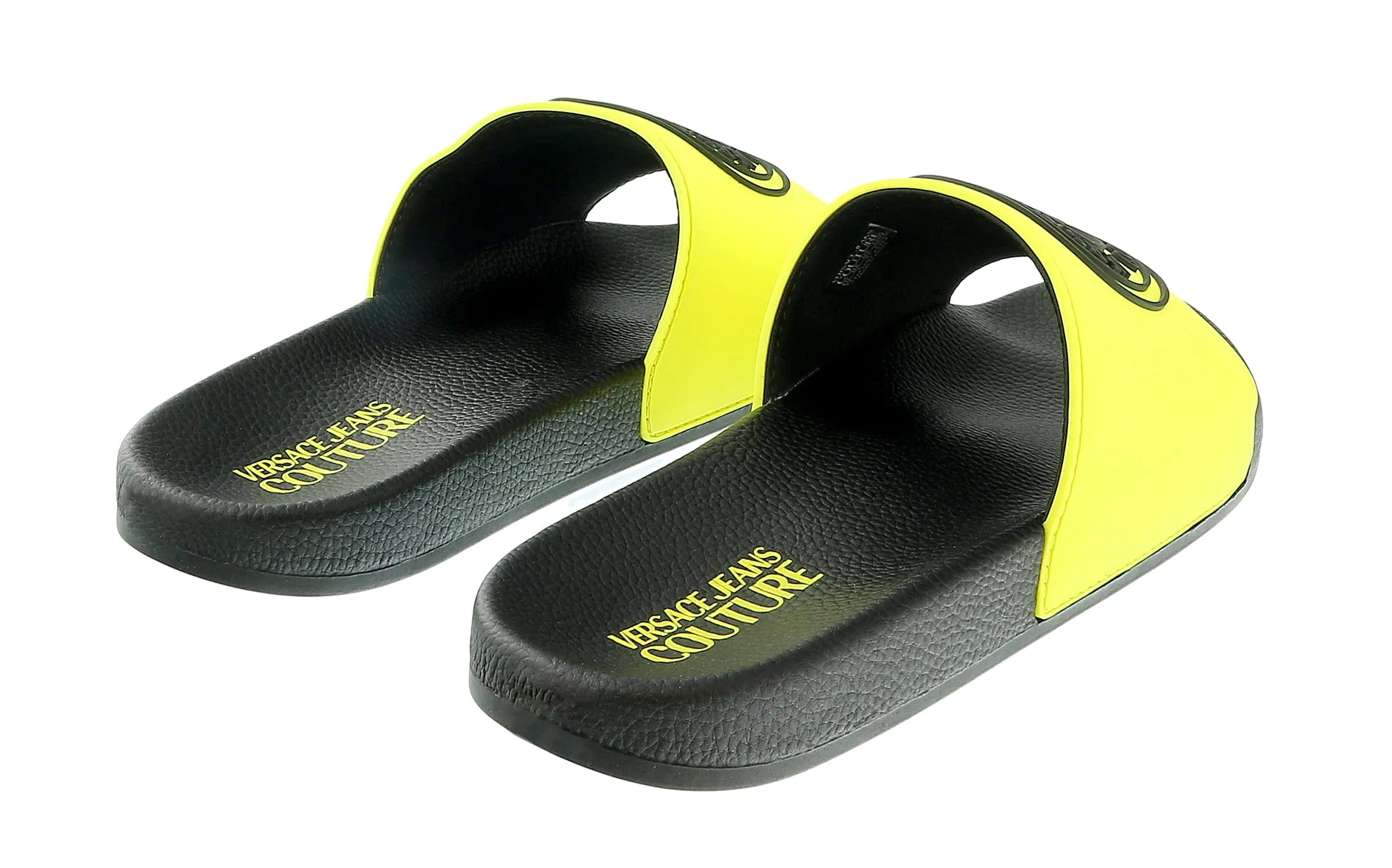 Versace Jeans Couture Neon Yellow Medallion Logo Embossed  Pool Slide-
