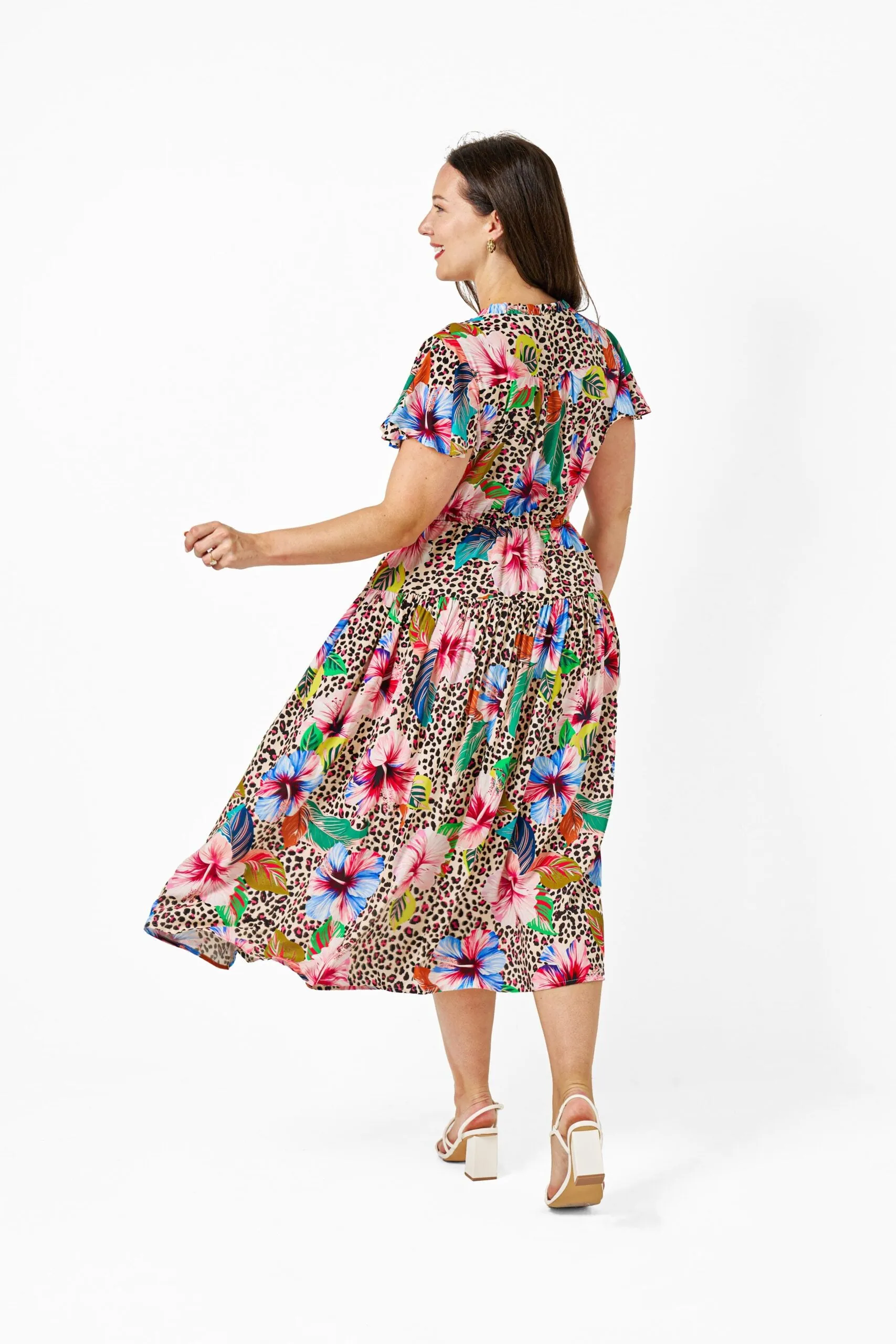 Wild Petal Midi Dress Leopard Floral