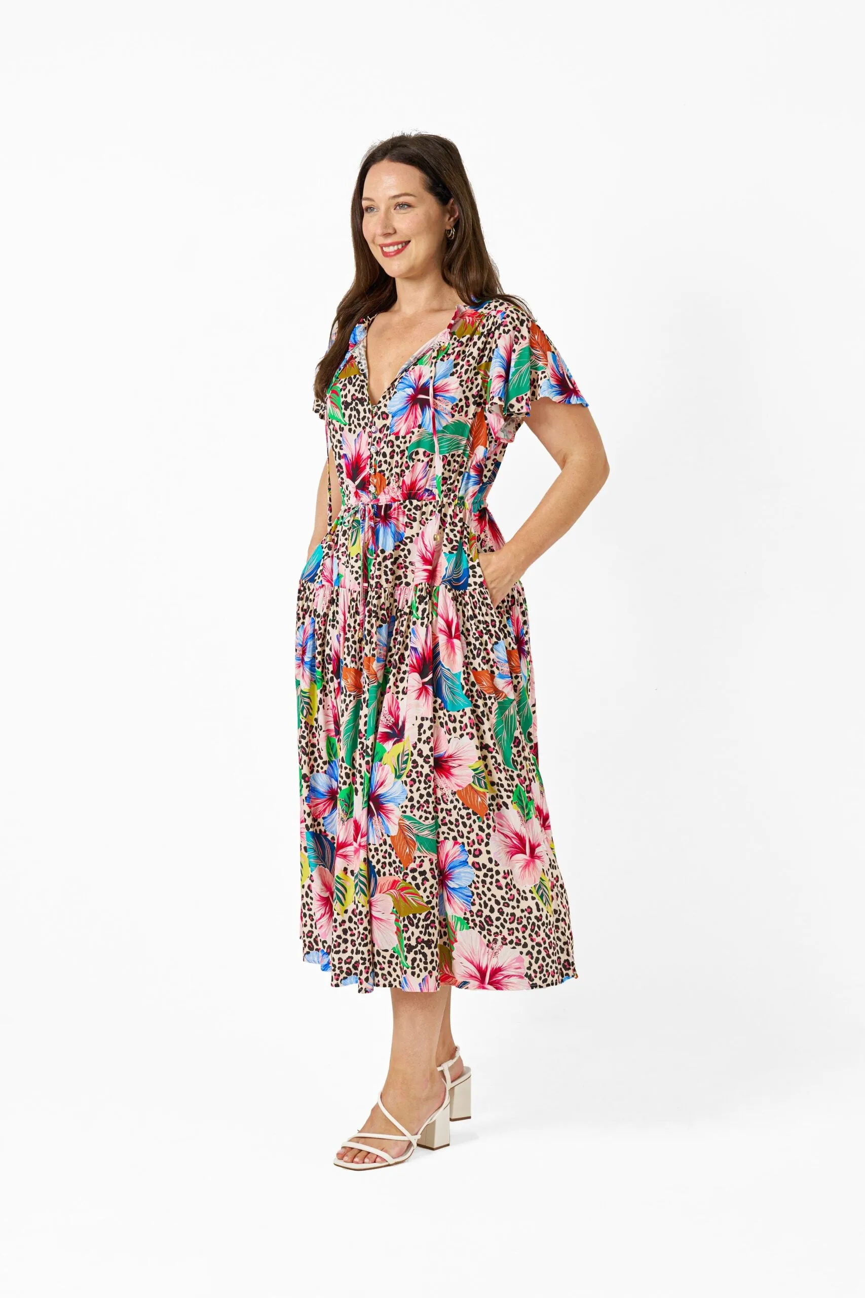 Wild Petal Midi Dress Leopard Floral