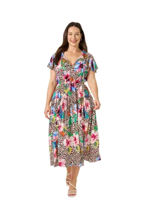 Wild Petal Midi Dress Leopard Floral