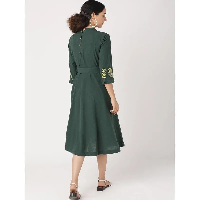 Women Embroidered Women Dress - Green