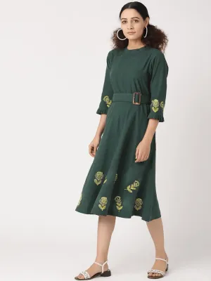 Women Embroidered Women Dress - Green