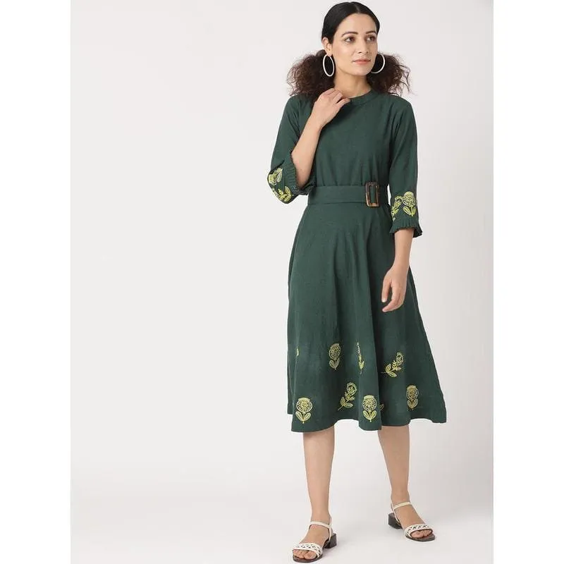 Women Embroidered Women Dress - Green