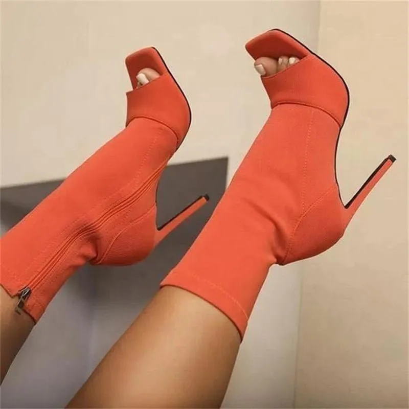 Women summer fashion sock high heel sandals solid color zipper sexy open toes high heels shoes