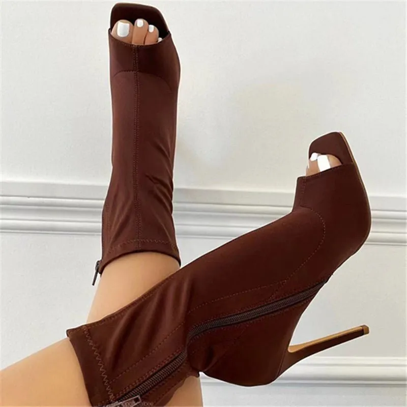 Women summer fashion sock high heel sandals solid color zipper sexy open toes high heels shoes