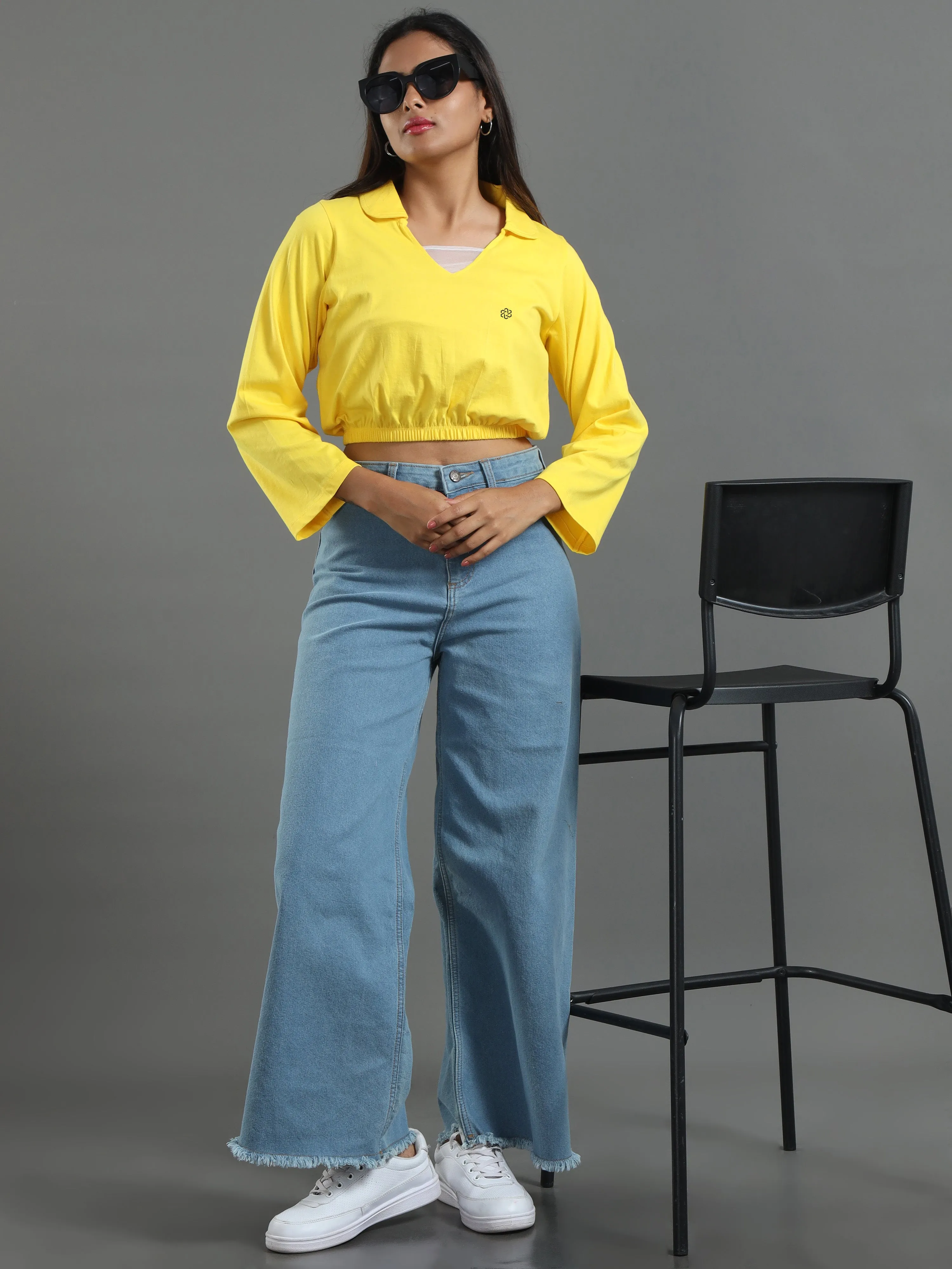 Women's Recycled Cotton Cropped Full Sleeve Polo T Shirt