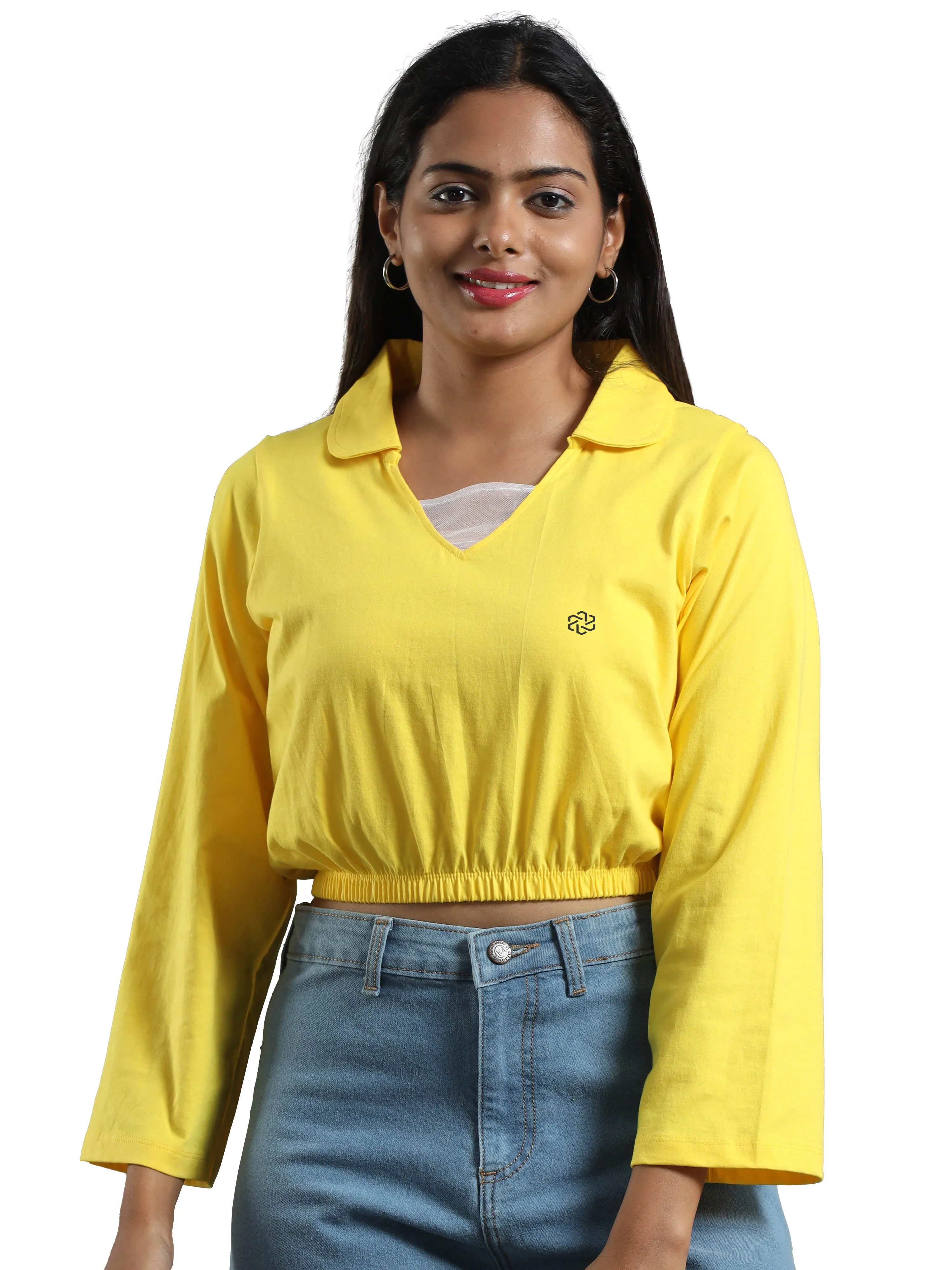 Women's Recycled Cotton Cropped Full Sleeve Polo T Shirt