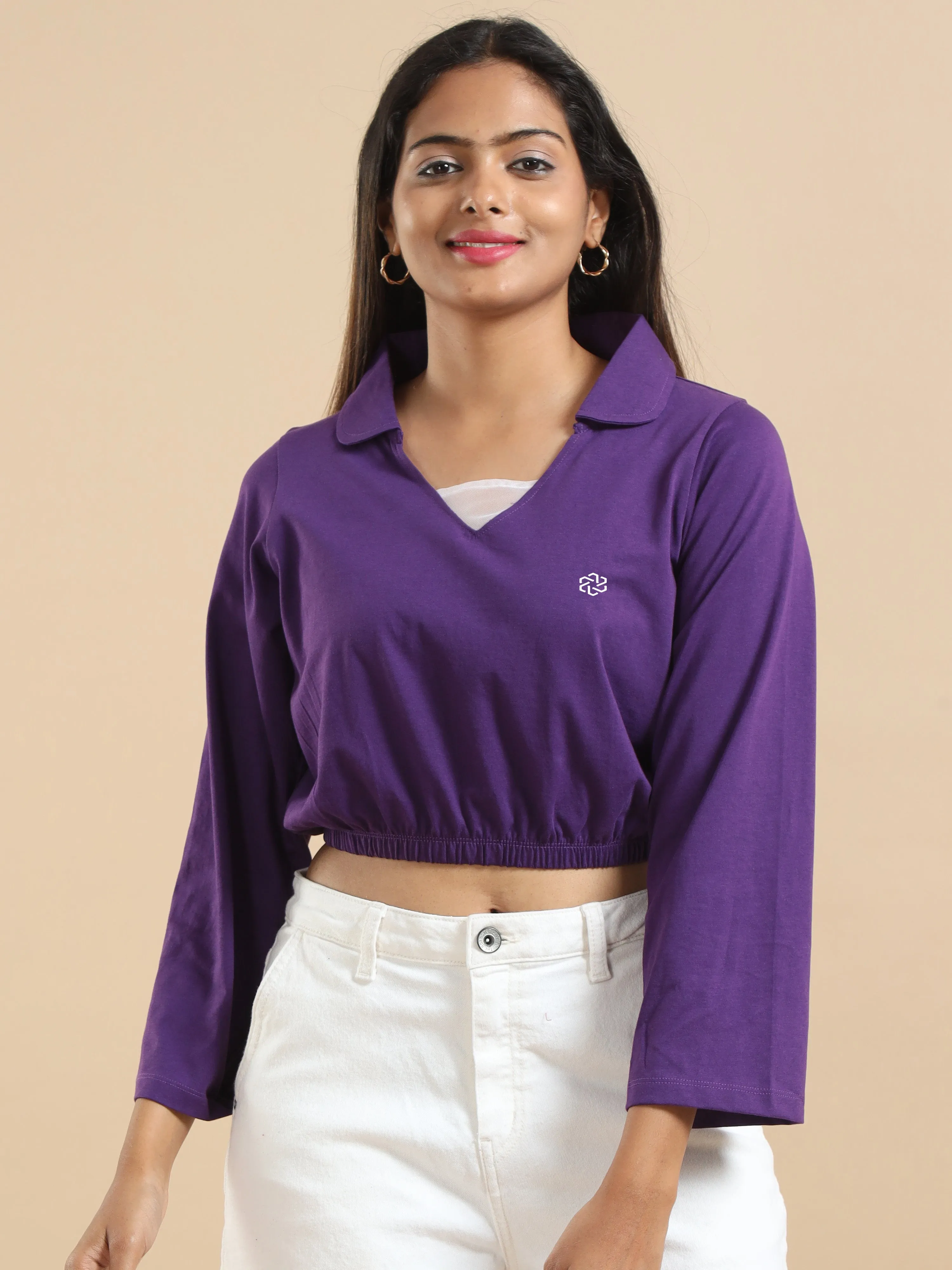 Women's Recycled Cotton Cropped Full Sleeve Polo T Shirt