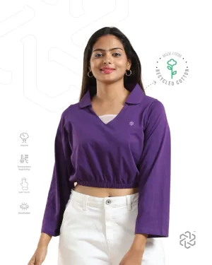 Women's Recycled Cotton Cropped Full Sleeve Polo T Shirt