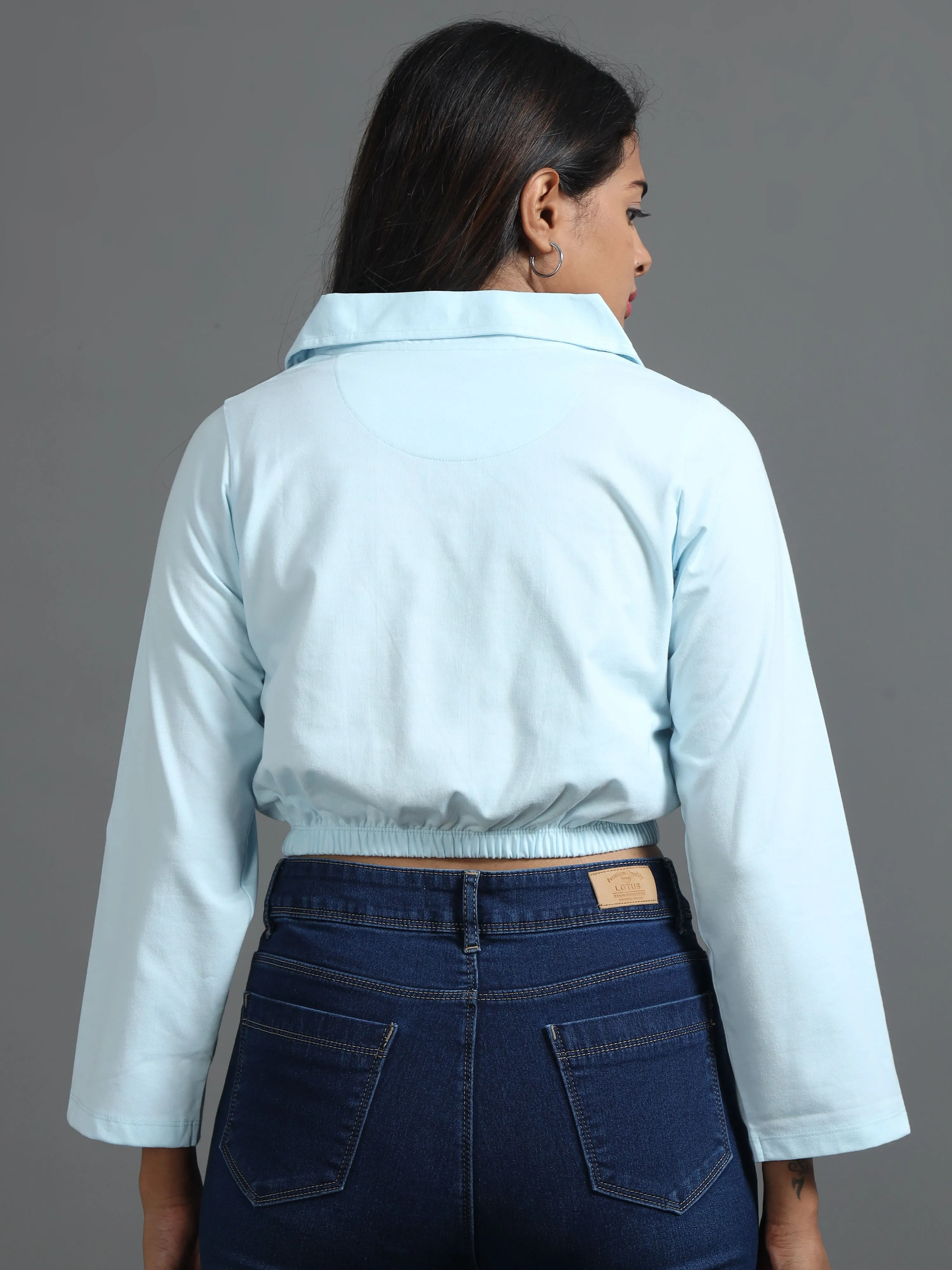 Women's Recycled Cotton Cropped Full Sleeve Polo T Shirt