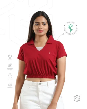 Women's Recycled Cotton Cropped Half Sleeve Polo T Shirt
