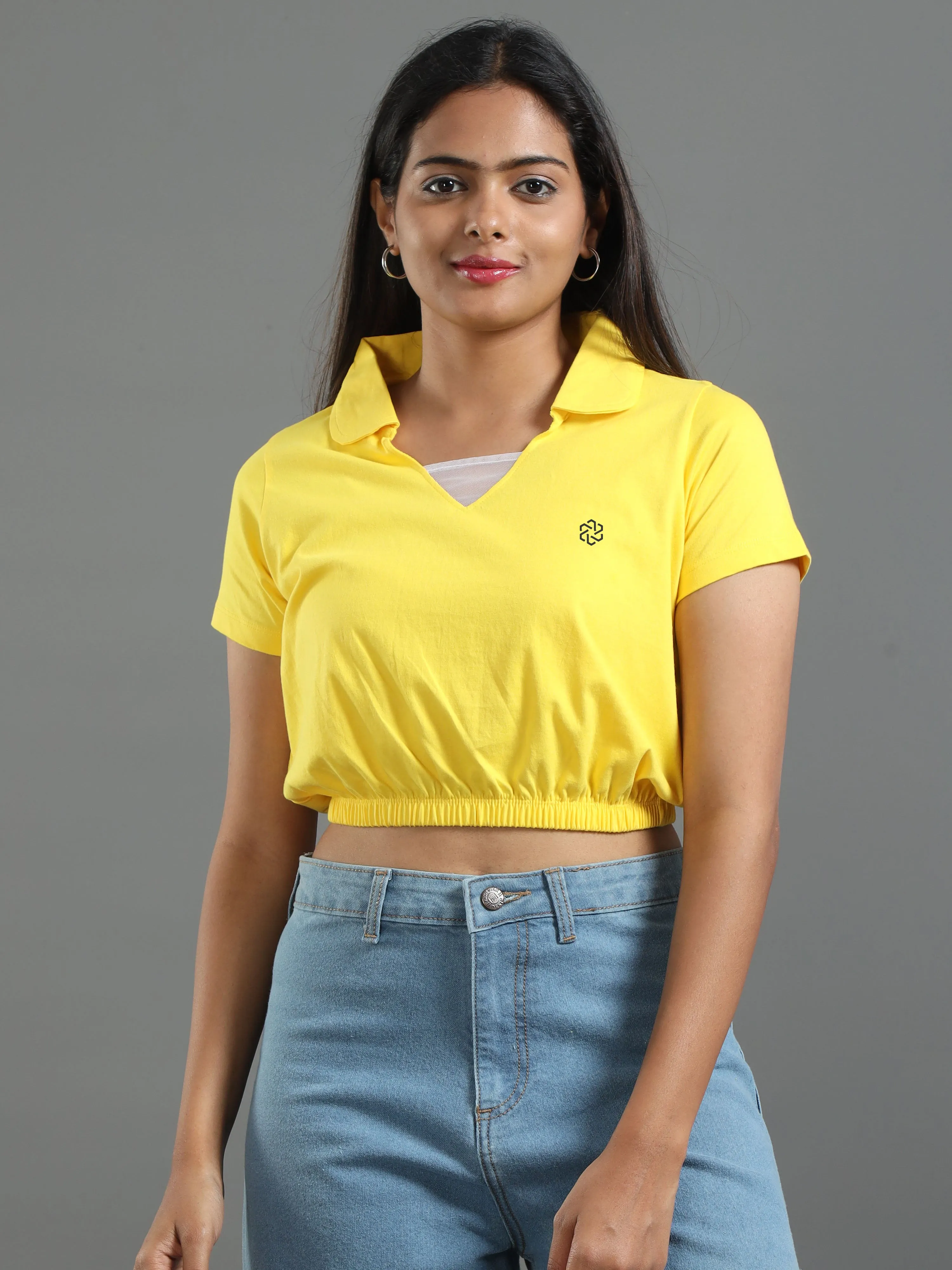 Women's Recycled Cotton Cropped Half Sleeve Polo T Shirt